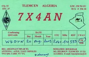 QSL from 7X4AN
