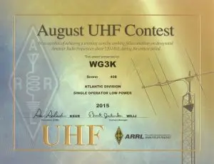 2015 August UHF Contest certificate