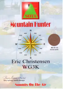 WG3K's SOTA Mountain Hunter - Bronze Award